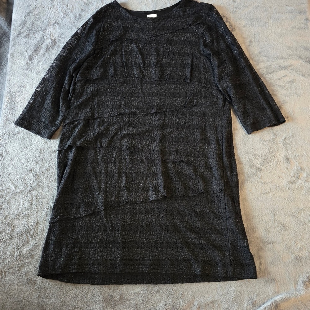 Chico's Black Textured Lace Knit Dress Tunic Size 4 Metallic Detail Elegant‎